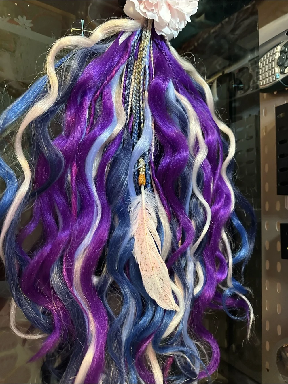 Synthetic Purple & Blue Hair Extensions with White Accents